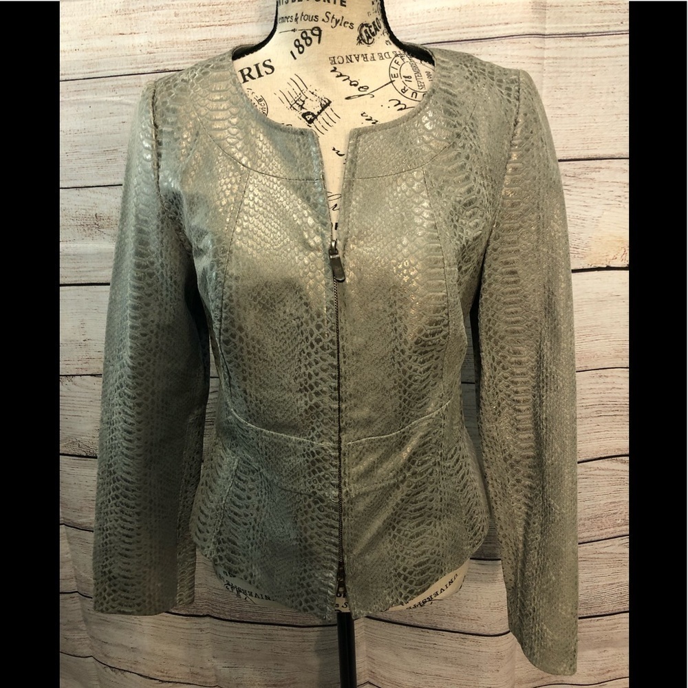 Classiques Entier 100% Leather Jacket Snake Print Size Small Faux Snakeskin